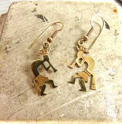 Vintage Native American 14K Gold Kokopelli Dancers Earrings Signed J J