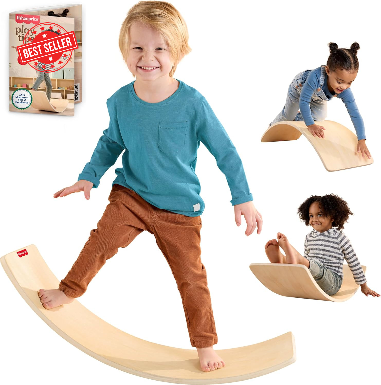 Wood Montessori Toy Rockin' Balance Board, American Montessori Society Seal of E thumbnail 10
