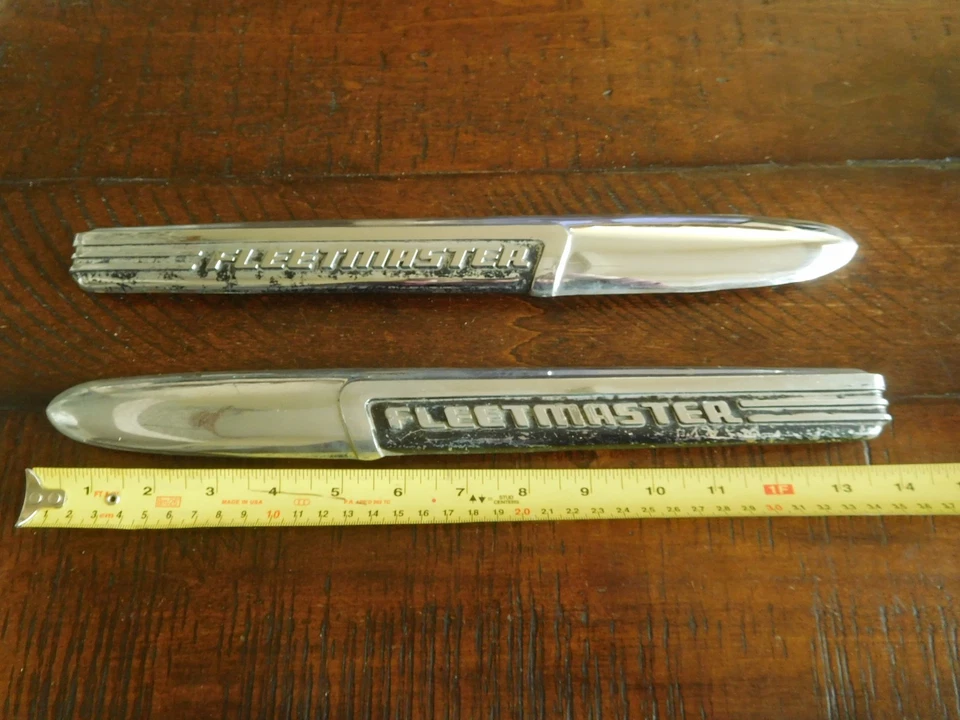 1947 1948 Chevrolet Fleetmaster Emblem Ornament GM Chevy LH RH Pair - Image 3 of 4