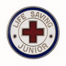 Vintage Junior Life Saving Red Cross Pin Badge Blue White Enamel