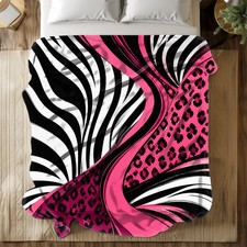 Pink Zebra Leopard Coral Fleece Blanket Animal Print Decor
