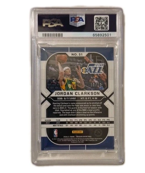 2020 Obsidian Jordan Clarkson Electric Etch Yellow /10 PSA 9 MINT - Image 2 of 2