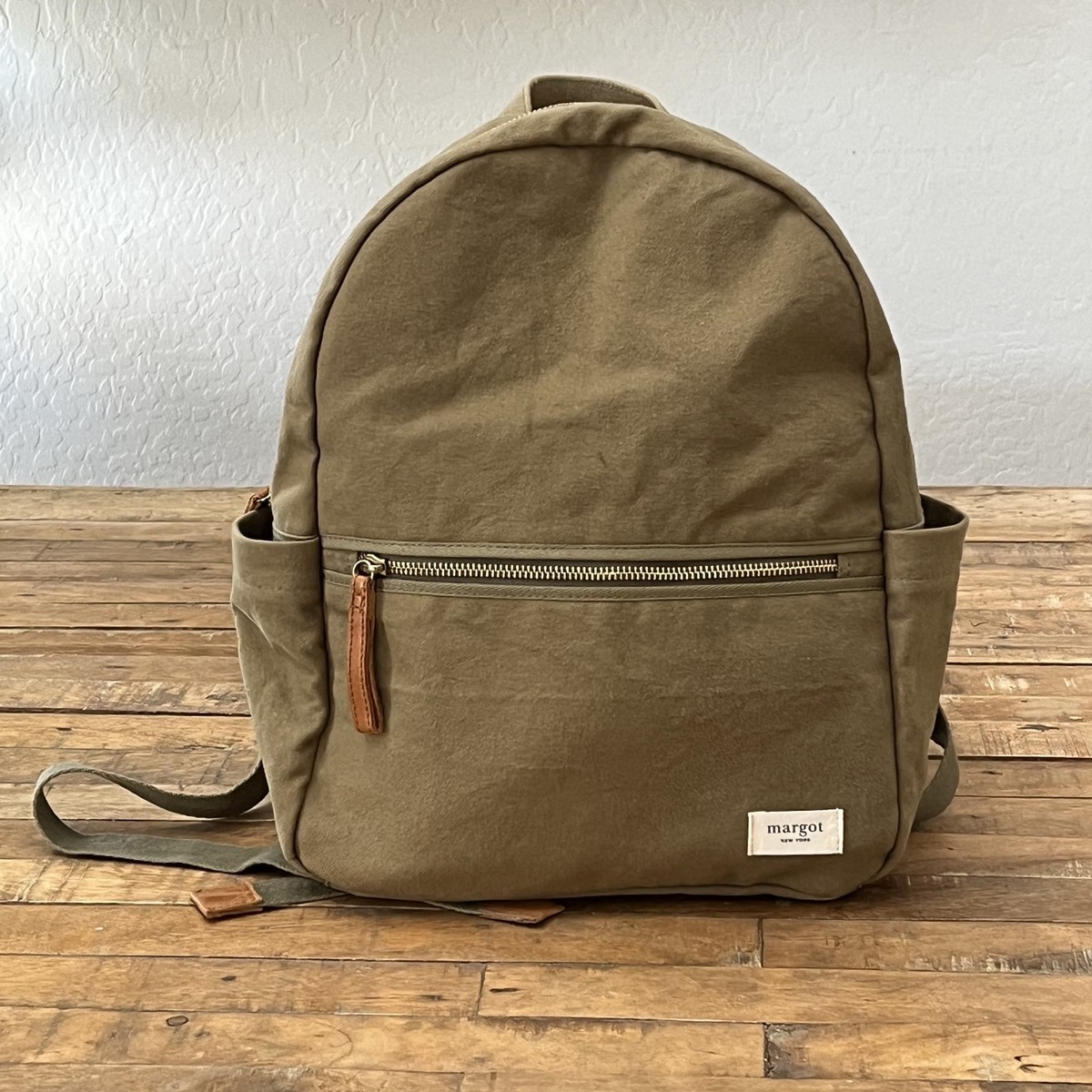 Margot New York Olive Green Canvas Backpack Spacious Outer 