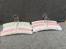 Colorful Baby Vintage 12 Handmade Crochet Yarn Covered Wooden Hangers Metal Hook