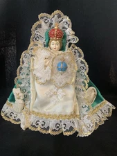 VTG Plastic Child Jesus of Prague Statue W/Handmade Vestments 6”