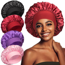 4PCS Satin Bonnet, Bonnets for Women, Silk Hair Bonnet for Sleeping, Wide Band S