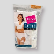 NOS 1999 HANES HER WAY Size 6 3-Pack 100 Cotton White Comfort Briefs Vtg
