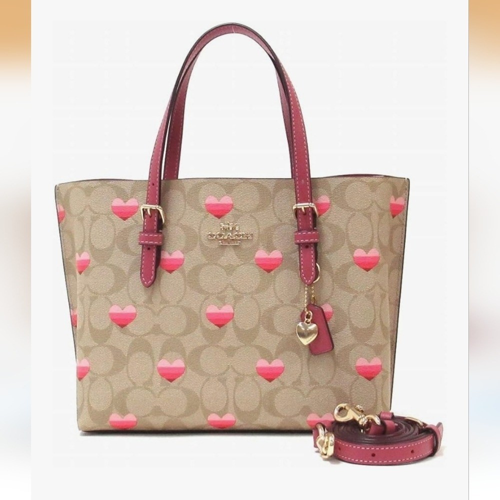 Coach Mollie Red and Pink Hearts Leather Crossbody Tote Bag Valentine's Love image 6