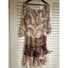 Anthropologie Fig Flower Midi Bohemian Embroidered Dress Size L