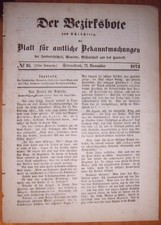 Schl&uuml;chtern 21.11.1874 Zeitung