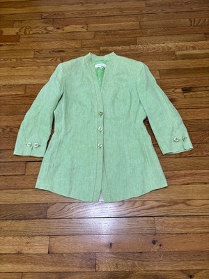 Vintage Escada Womens Linen Blazer Jacket Size 38 Green 3/4 Sleeve Designer