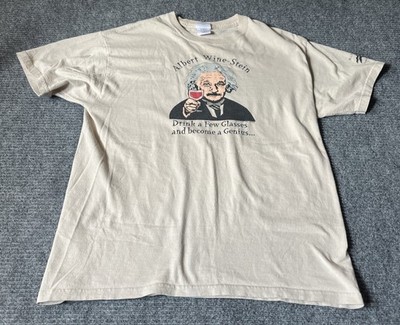 Vintage Albert Einstein Shirt Large L Tan Wine Vineyard Beige Y2K Crew Neck