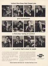 1964 United Airlines: One Class Red Carpet Businessmen Vintage Print Ad