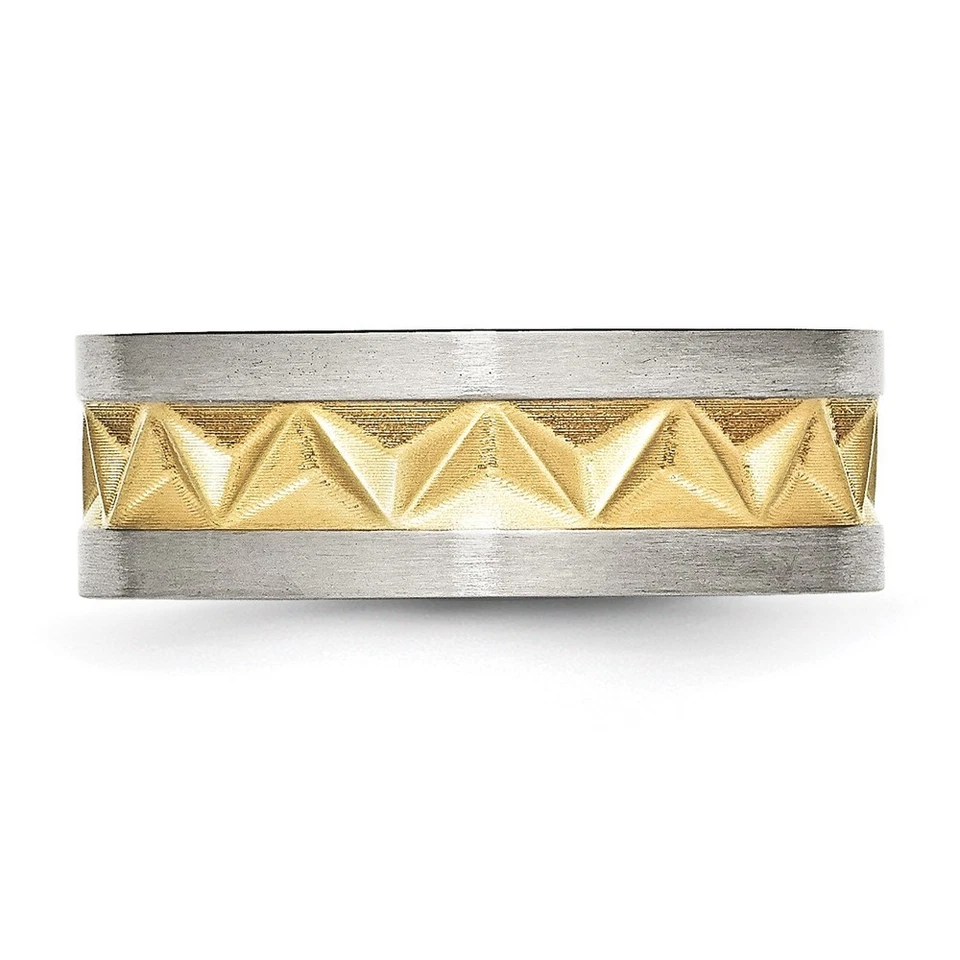 Stainless Steel Brushed Yellow IP-plated 8mm Grooved Band Ring Size 13 Foto 3 de 4