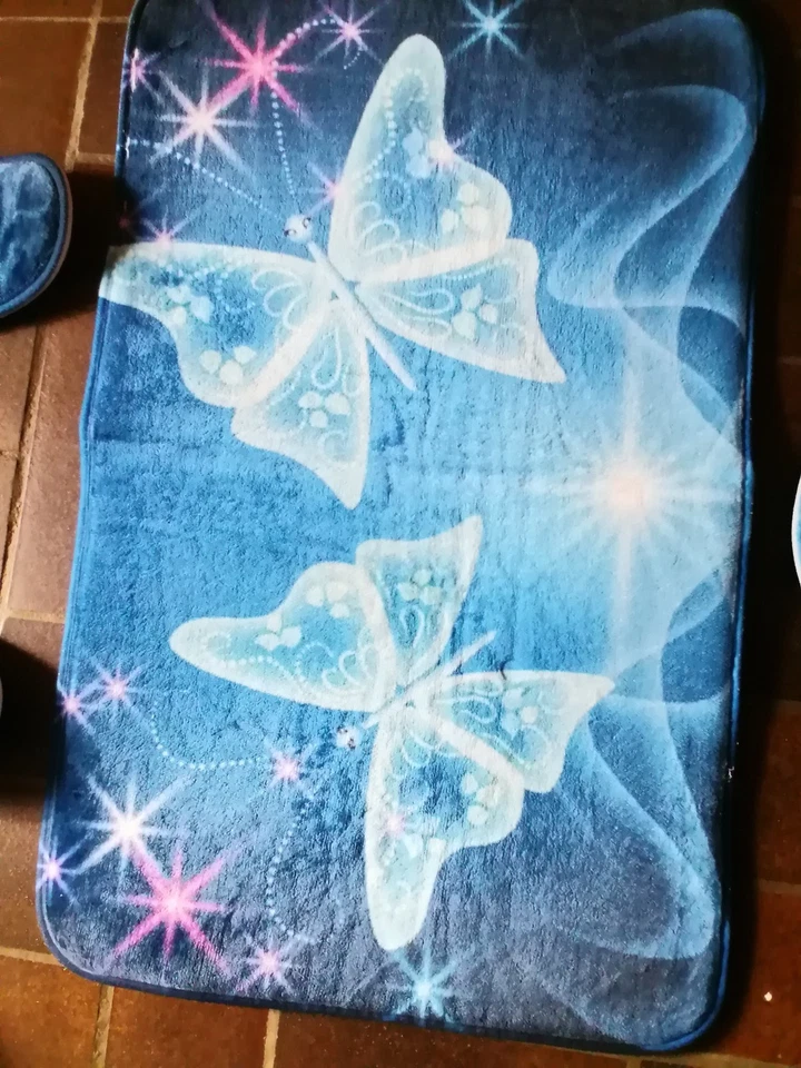 3Tlg.Bad Garnitur blau mit Schmetterlinge-top Zustand - Bild 3 von 4