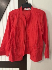 Chico's Puckered Linen Cotton Open Front Blazer Jacket Annatto Orange 2 L Large