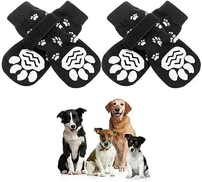 Calcetines antideslizantes para perros 4 piezas protector de pata control de tracción ajustable tejido mascota Foto 4 de 4