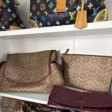 Coach Brown Burgundy Logo Print Large Diaper Bag J2121-99291 w/ Changing Pad