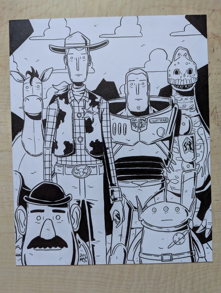 Toy Story - Dibujo a tinta original de Justin Madson - Arte de pared único en su clase Foto 3 de 4