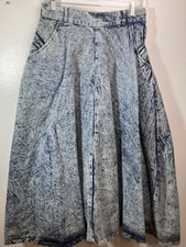 VTG Acid Wash Denim Skirt Rhinestone Stud Western Cowgirl 80s 90s Festival Sz 29