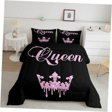 Modern Queen Crown Comforter Set Size Black and Pink Bedding Full Multi 24