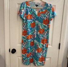 NWTs Talbots Cotton split neck T-shirt dress. Petite medium. tropical floral 