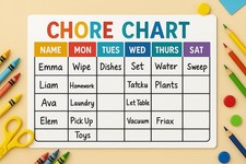 Family Chore Chart Dry Erase Board Custom Weekly Organizer for Kids, Kitchen