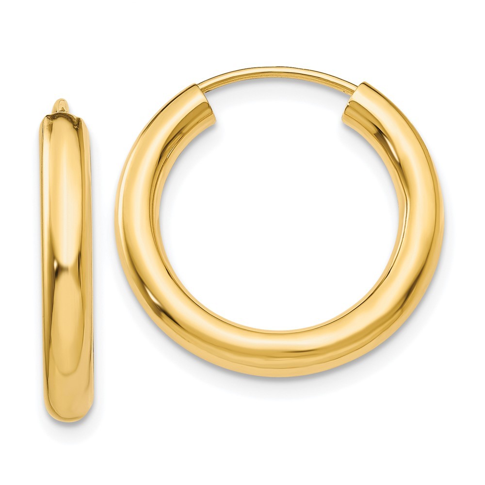 14K Yellow Gold 3.00mm Polished Endless Tube Hoop Earrings L-20 mm, W-20 mm