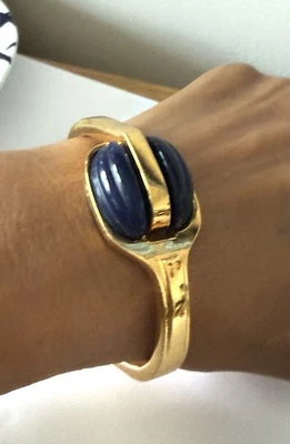 Signe R bracelet Manchette Scarabée Cabochon Couture Doré Ancien jewelry bijoux - Photo 1/4