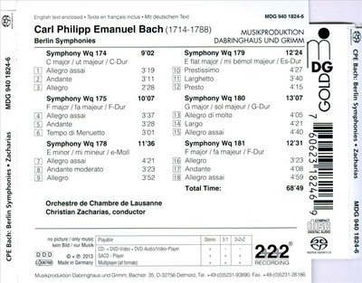 C.P.E. BACH: BERLIN SYMPHONIES NEW CD
