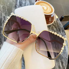 Luxury Pearl Sunglasses  Designer Oversized Square Sun Glasses Fashion Shades