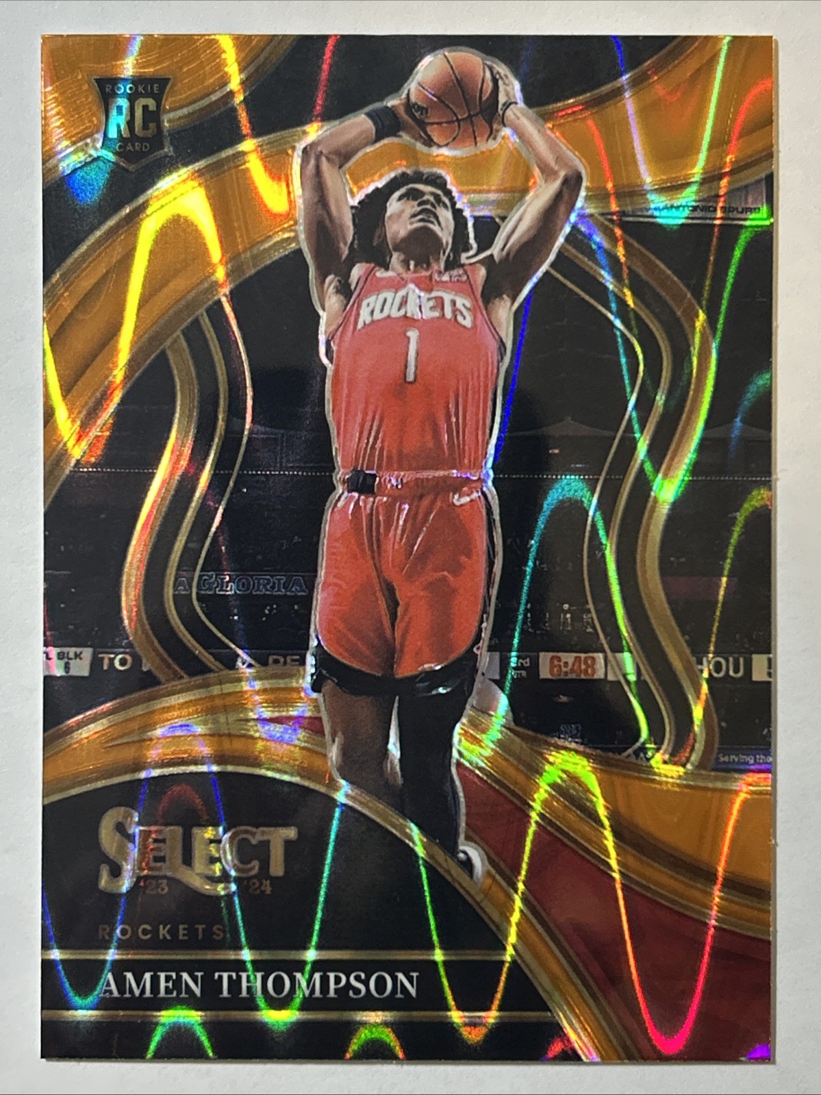 2023-24 Panini Select Courtside Orange Tectonic Prizm, Amen Thompson RC #274