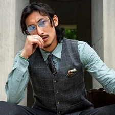 Retro Mens Suit Vest British Business Formal Single Breasted Slim Fit Suit Vest