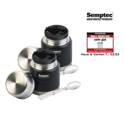 Semptec 2er-Set Vakuum Thermo-Schüsseln für Essen & Getränke, Löffel, 350ml