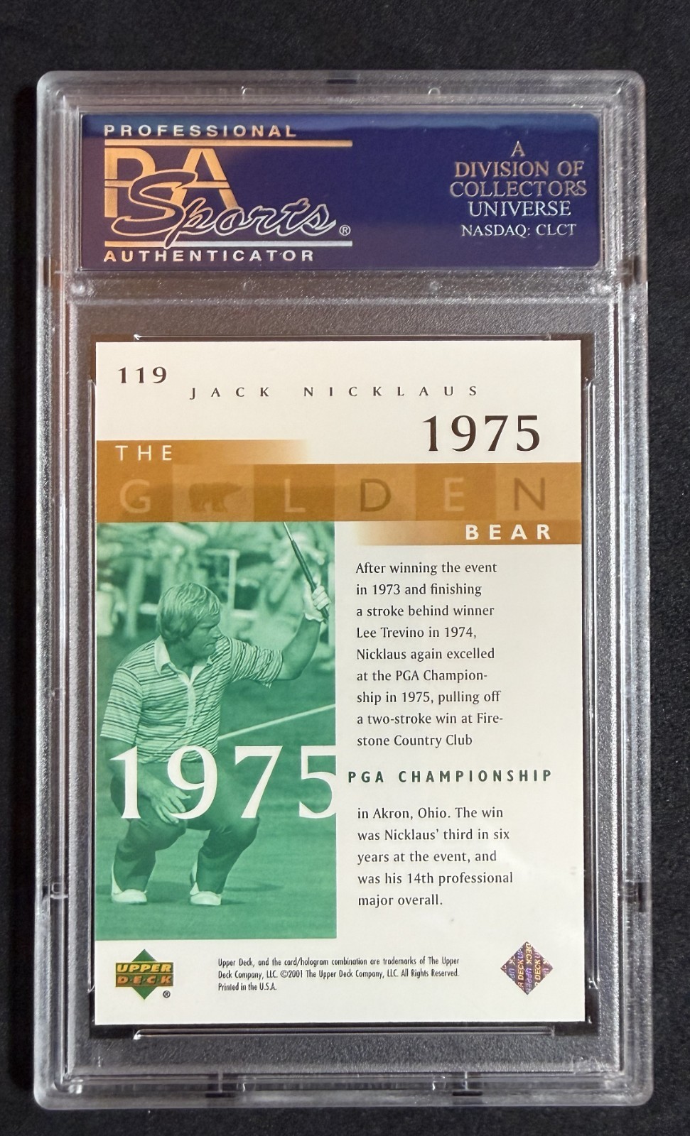 2001 Upper Deck #119 Jack Nicklaus "GOAT!" (HOF) PSA GEM Mint 10 (Fabulous Card) view 2