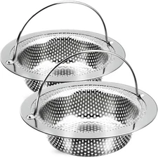 Kitchen Sink Drain Strainer with Handle 2 Pack Stainless Steel Sink Drain Basket