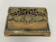 Art Nouveau Brass Desk Stamp Holder Box Trinket Dish Jewelry Case Deco Gift