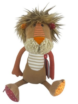 Sigikid Patchwork Lion Plush Beanie Sitting Stuffed Animal 16  Stripes Stars