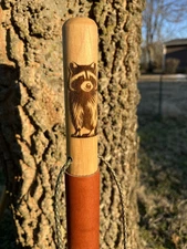 Raccoon Natural Earth Tones Poplar Wood Walking Stick Hiking Staff