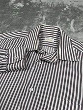 Brioni Mens Gray Red White Striped Cotton Dress Shirt Italy 42 16.5