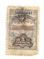 El Salvador Stamp Scott 358 National Place 5 Centavos Yellow 1907 Used
