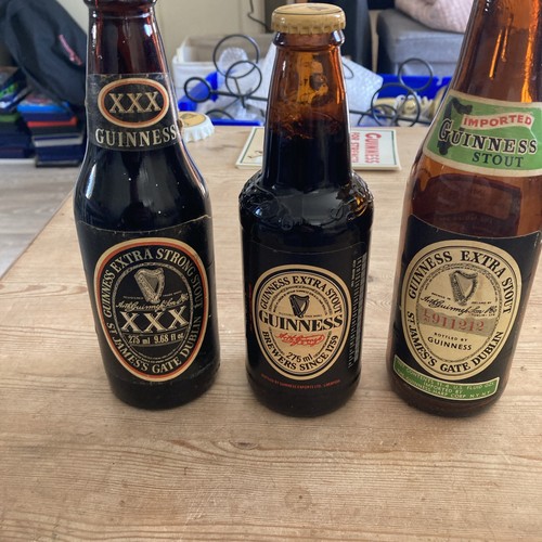 Vintage Guinness Extra Stout Bottles x3. Best before aug 84