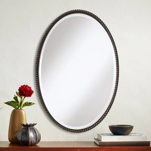 Oval Vanity Wall Mirror Beveled Glass Bronze Frame 22" Wide for Bathroom Bedroom - Picture 1 of 4