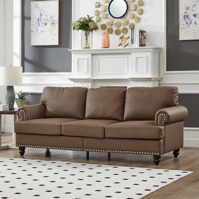 Mid Century Modern Faux Leather Sofa with Storage, 3-Seater, Black