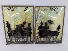 Carruaje de pared vintage pintado al revés silueta arte par victoriano caballo cochecito