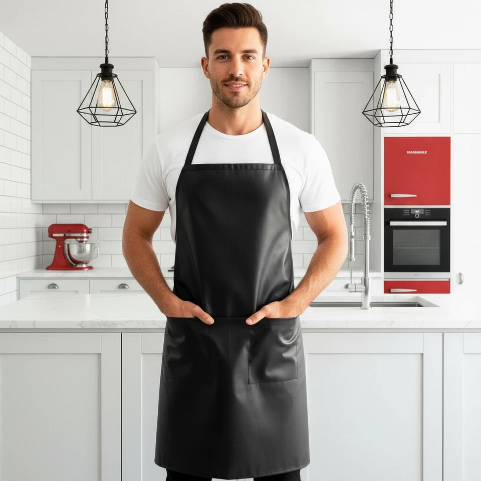 Delantal Negro Impermeable Premium Protección Resistente para Cocina Barbacoa Salón Foto 4 de 4