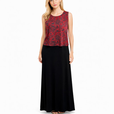 Alex Evenings Red beaded Black Velvet Dress Sleeveless floral Party Size 16W