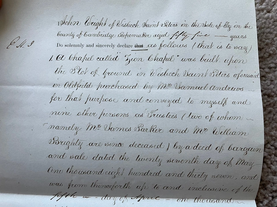 Declaration Of Mr. John Wright At Union Chapel 1860 Manuscript On Vellum - Image 3 of 4