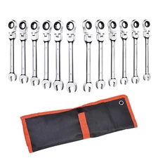 12PCS 8-19mm Metric Flexible Head Ratcheting Wrench Combination Spanner Tool Set