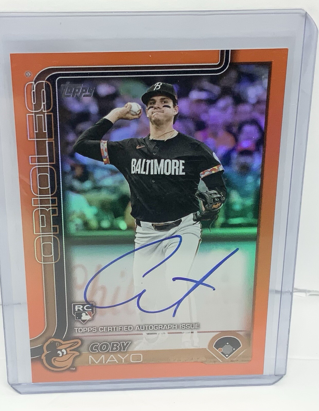 2025 Topps Series 1 Coby Mayo Rc Auto /25 Orange Color Match Real One On Card